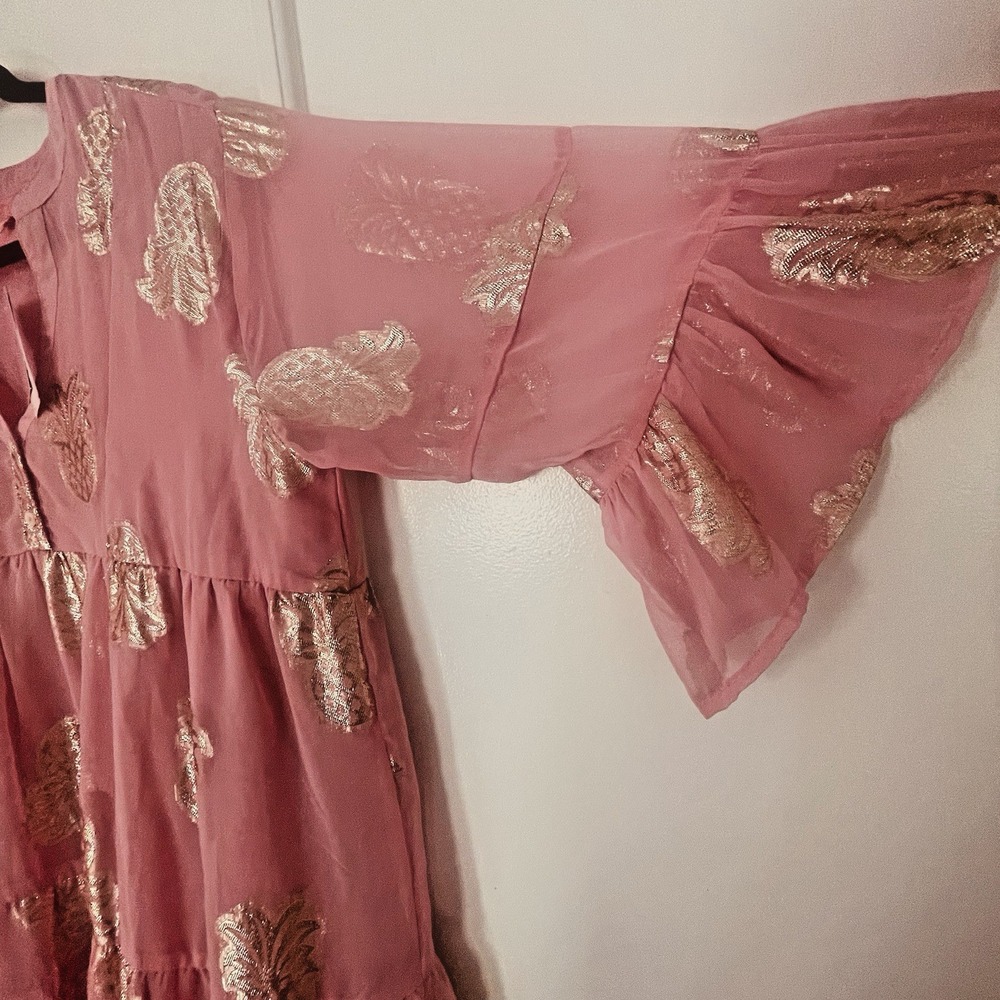 Simply Southern Turtle Rose Gold Sequin‎ Metallic Chiffon Baby Doll Dress XL - Picture 3 of 10